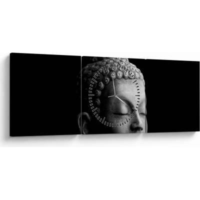 Obraz - Budha, portrét (s hodinami), trojdielne 90x30 cm s hodinami