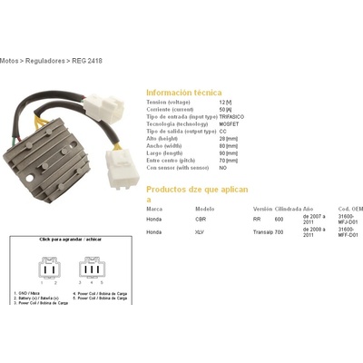 DZE regulátor napětí HONDA CBR 600RR 07-12; XL 700V TRANSALP 08-11 (50A) (31600-MFJ-D01)