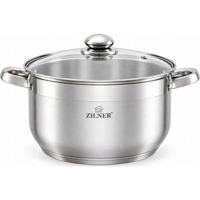ZILNER Stříbrný Hrnec s Poklicí Ocelový 20CM 3,6L Plochým Dnem