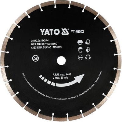 Kotouč řezný diamantový segmentový 350x25,4x3,4mm Yato YT-60003