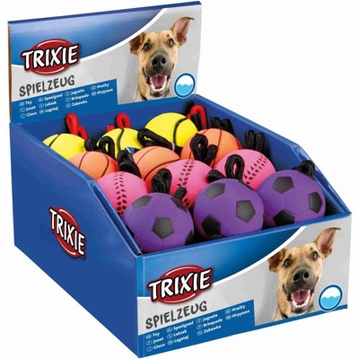 Trixie neonový míč na šňůře mechová guma 6 cm / 30 cm