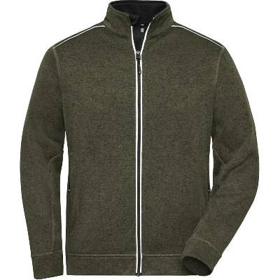 James&Nicholson JN 898 pánska pracovná flísová bunda Solid zelená Olive Mel-čierna