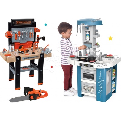 Smoby Set kuchynka s technickým vybavením Tech Edition elektronická a pracovná dielňa Black&Decker s motorovou pílou