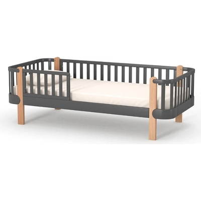Gekko Jednolůžková postel Zukko 190 x 80 Tmavě šedá / Přírodní buk