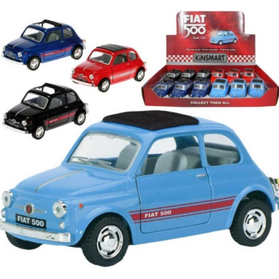 Kinsmart Fiat 500 12 5 cm kov zpětný chod mix barev červená světle modrá tmavě modrá černá 1:24