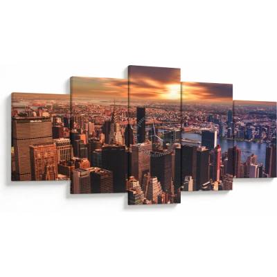 Obraz - Pohľad na metropole (s hodinami), päťdielne 150x80 cm s hodinami