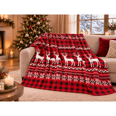 Textilomanie Vianočná mikroplyšová deka NORDIC DEERS červená 160x200