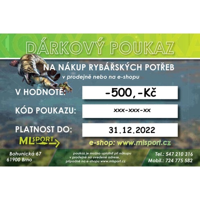 Dárkový poukaz pro rybáře v hodnotě od 500 kč na eshop MLsport.cz