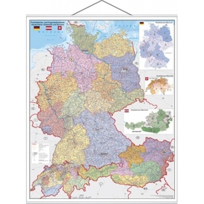 Excart Maps Německo-Rakousko-Švýcarsko - nástěnná mapa PSČ 97 x 120 cm Varianta: bez rámu v tubusu, Provedení: laminovaná mapa v lištách – Hledejceny.cz