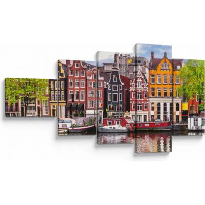 Obraz - Amsterdam, tanečné domy, päťdielne 110x60 cm