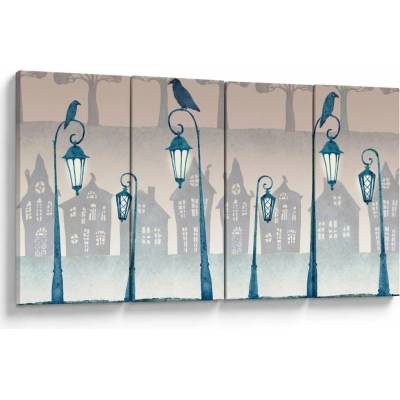 Obraz - Havrany strážiace mesto, štvordielne 160x80 cm