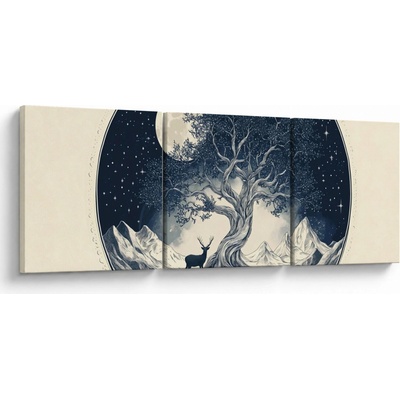 Obraz - Magický strom s jelenem I., třídílný 90x30 cm