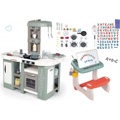 Smoby Set kuchynka elektronická s bublaním Tefal Studio Kitchen XL Bubble 360° a školská lavica na kreslenie s magnetkami