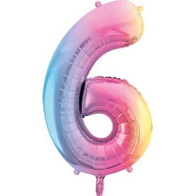 PartyDeco Balónek fóliový číslo 6 pastelově duhový 86 cm
