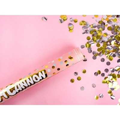 PartyDeco Vystreľovacie konfety strieborno-zlaté 40cm