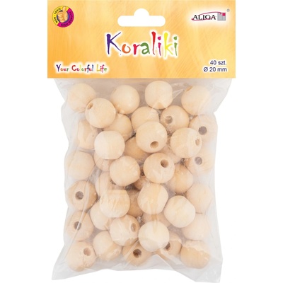 Dřevěné korálky natur 20 mm 40 ks