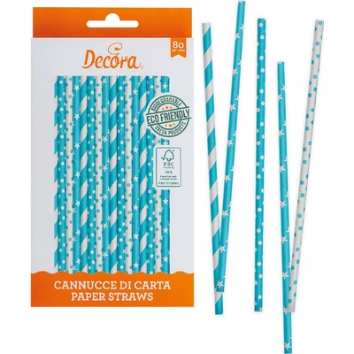 Decora Decora Papírové brčka Modrý mix 80 ks