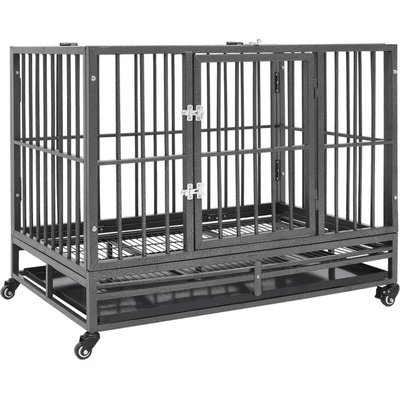 vidaXL Klec pro psy s kolečky 92 x 62 x 76 cm ocel černá a stříbrná 9799.171491