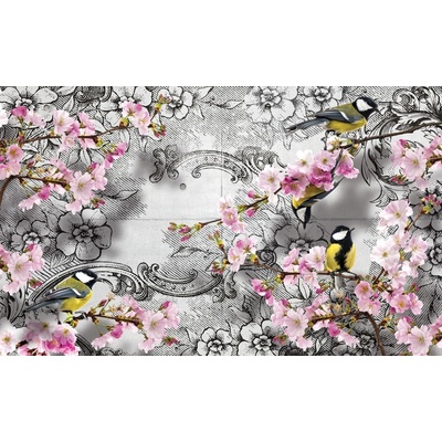 Preinterier FT5137 Fototapeta na stenu Kvety a sýkorky vlies 152cm x 104cm