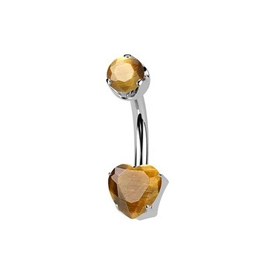 Šperky4U piercing do pupíku srdíčko titan Tygří oko TIT1559