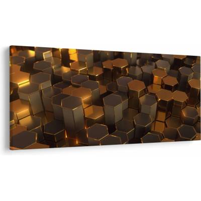 Obraz - Bronzové hexagóny, jednodielne 250x125 cm