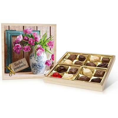 Selllot Tulipány belgické pralinky v dřevěné dóze 200 g