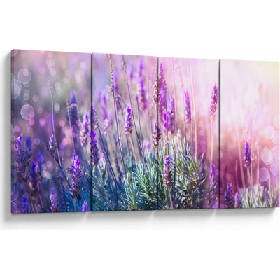 Obraz - Levanduľa vo trblietania slnka, štvordielne 160x80 cm