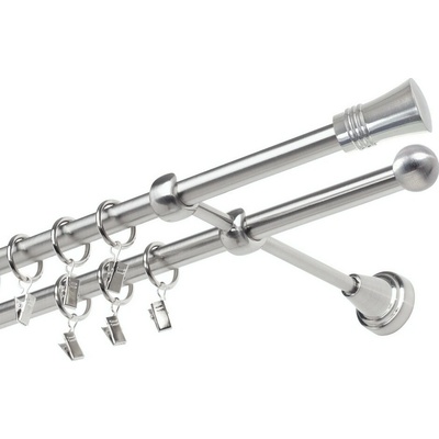 OK-GarnýžeCZ Garnýž kovová dvouřadá 19mm Capri nerez 180 cm do stěny / kroužky s žabkou