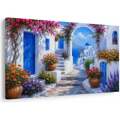 Obraz řecká ulička s modrou kopulí - 60x40