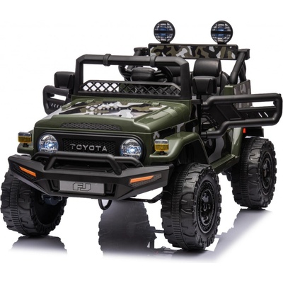 Beneo Elektrické autíčko TOYOTA FJ CRUISER s pohonem zadních kol zelené 12V baterie Vysoký podvozek široké sedátko Odpružená zadní náprava LED Světla 2,4 GHz Dálkový ovladač MP3 přehrávač se v