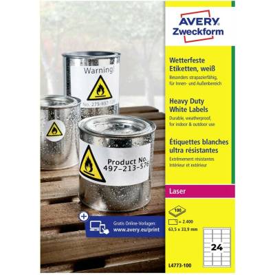 Avery-Zweckform L4773-100 63.5 x 33.9 mm prehľad produktov fólie biela 2400 ks trvalé Fóliové etikety