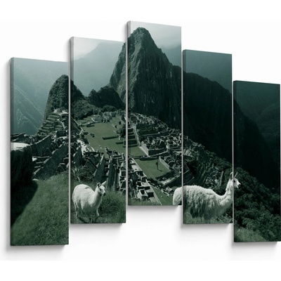 Obraz - Lamy na Machu Picchu v Peru, pětidílný 125x90 cm