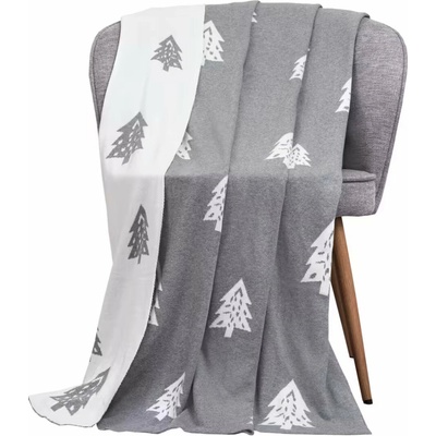SCANquilt Deka pletená Design stromčeky sivá biela 130x190