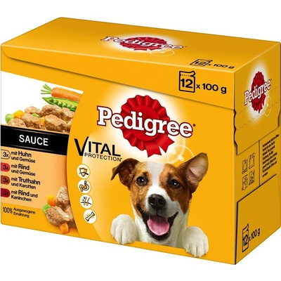 Pedigree Adult kura a zelenina & Hovadzie a zelenina & morka a mrkva 12 x 100 g