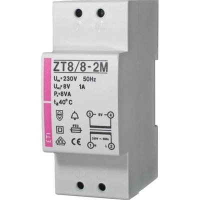 CB Elektro Transformátor zvončekový 230V/8V 8VA IP20 DIN, ZT8/8-2M (ETI)