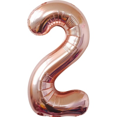 PartyDeco Fóliový balón narodeninové číslo 2 ružovo zlatý