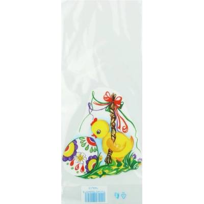 Velikonoční sáček 12 × 30 cm čirý - Kuřátko s pomlázkou