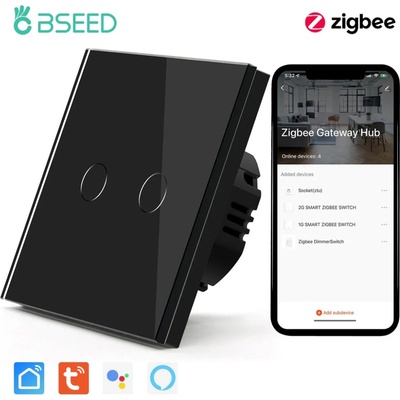 BSEED Zigbee sklenený dotykový vypínač s nulovým vodičom (1–3 tlačidlá) Čierna 2
