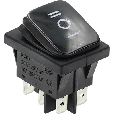 Kolískový vypínač obdĺžnikový KCD4, ON-OFF-ON, IP65, čierny 250V/16A