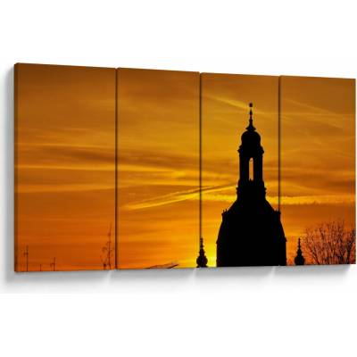 Obraz kostola pri západe slnka, štvordielne 160x80 cm