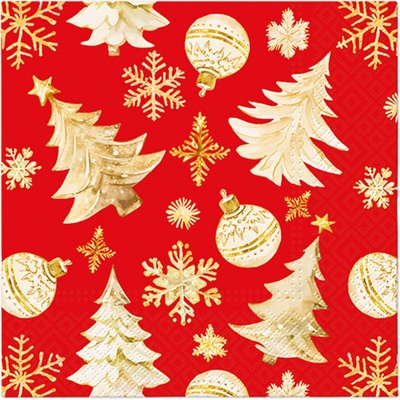 PAW Obrúsky L Golden Christmas Trees Red 33x33cm