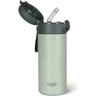 Zopa Termoska na tekutiny so slamkou a silikónovým držiakom 350 ml Pistacio green
