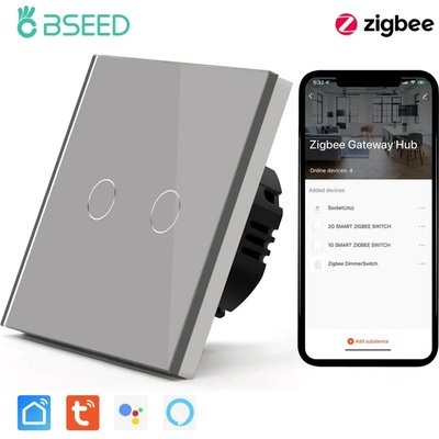 BSEED Zigbee dotykový vypínač bez nulového vodiča – sklo, 1–3 tlačidlá Sivá 2