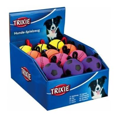 Trixie neonové míčky z měkké gumy na provázku 6 cm 30 cm 24 ks