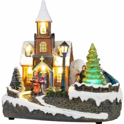 Dekorácia MagicHome Vianoce, kostol, plast, 1xLED teplá biela, 21x14.5x20.8 cm, 3xAA