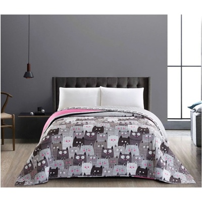 DecoKing Obojstranný sivý pléd z mikrovlákna Cat Invasion 200 x 220