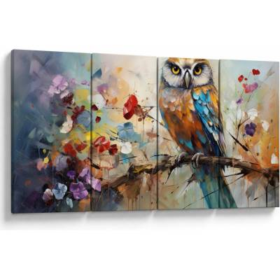 Obraz - Maľovaná sova, štvordielne 160x80 cm