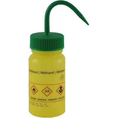 Stříkací láhev LDPE 500 ml s potiskem METANOL, široké hrdlo GL 50 mm, žlutá