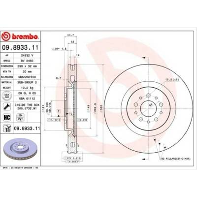 BREMBO brzdový kotúč 09.8933.11, súprava 2 ks
