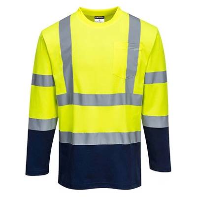 Portwest Reflexné tričko s dlhým rukávom S280 Cotton Comfort žlto-modré S